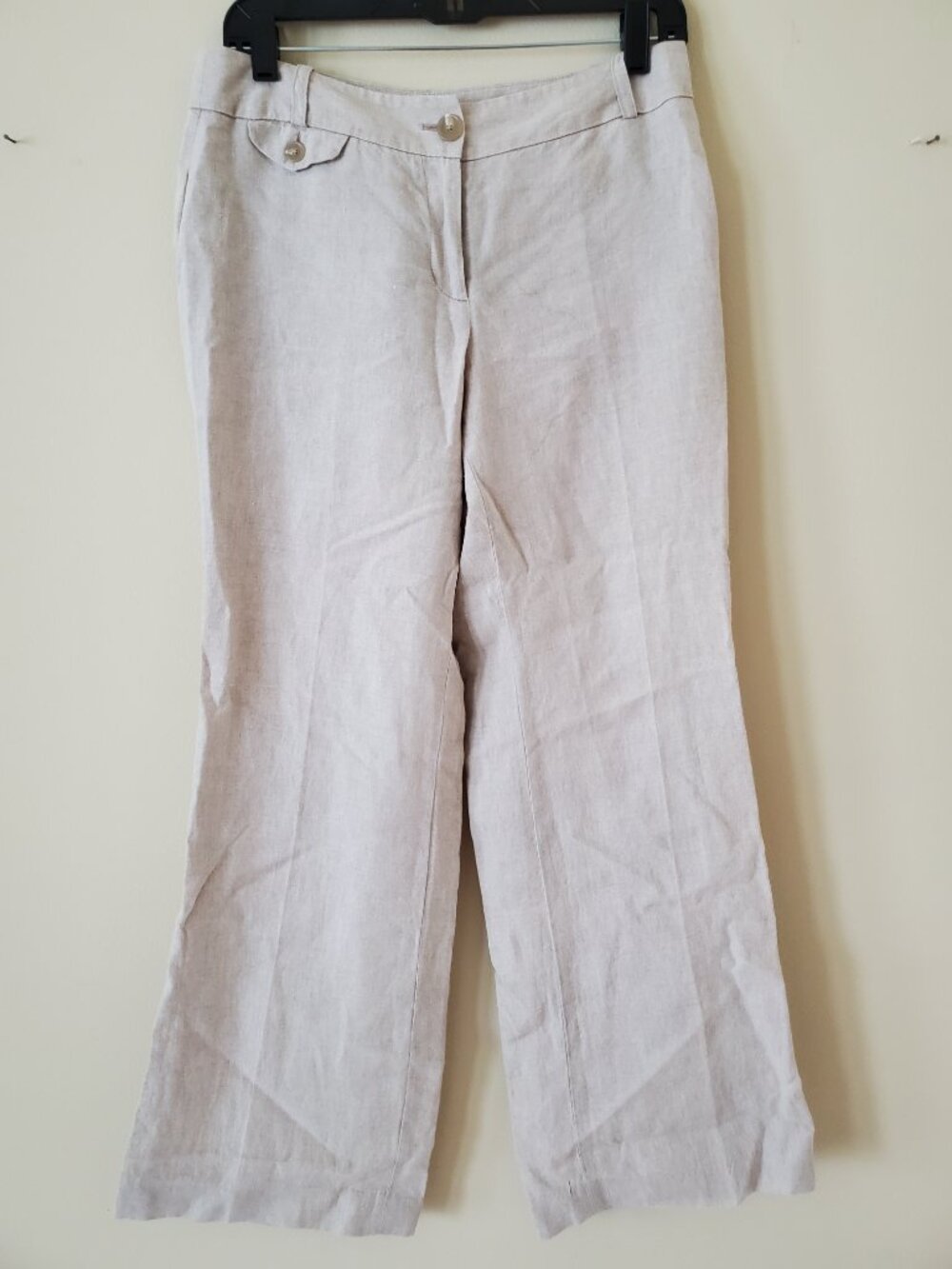 Ann Taylor Beige Casual Linen Wide Leg Cut Button Closure Pant SZ 4